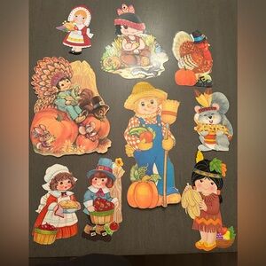 9 Vintage Card Stock Paper Thanksgiving Wall Decorations